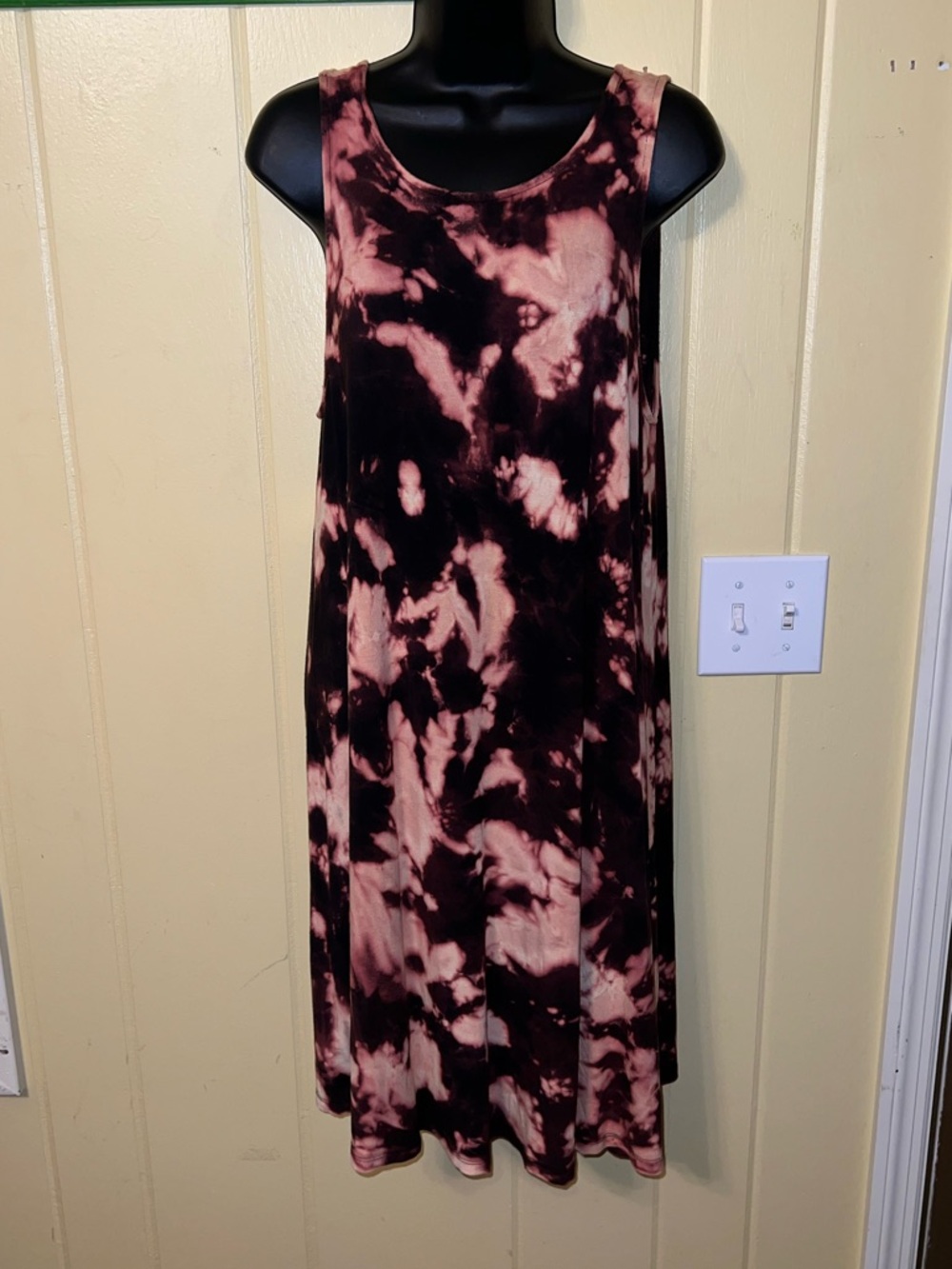 Old Navy Whimsigoth Black Pink Cream Boho Tie Dye Stretch Midi Dress Size L
